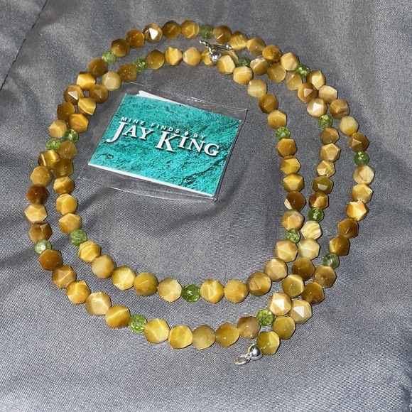 Tiger eye with peridot accents long single strand necklace by Jay King - Picture 6 of 14